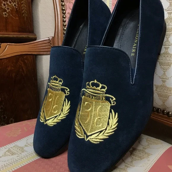 COPY - Billionaire Loafer Shoes Size 40/7 Blue Suede Gold